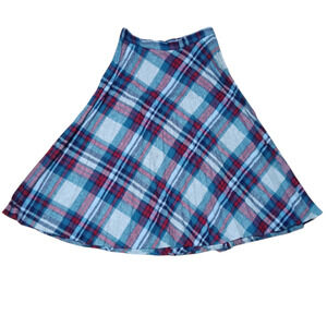 Vintage Parsons Place blue red gray tartan plaid wool midi skirt S